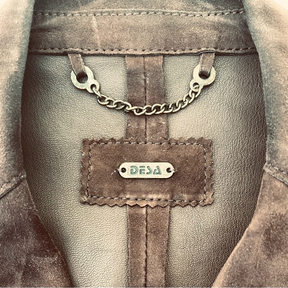 Desa brand cocoa brown color real Suede Leather Blazer with belt Eu Large US L - Picture 11 of 16